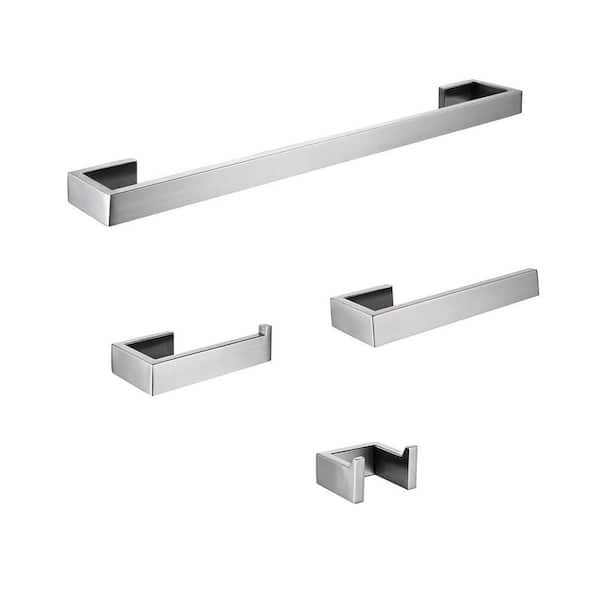 4-Piece Bath Hardware Set Stainless Steel 4-Pieces Towel Bar Set Wall Mount Bathroom Accessories Set in Brushed Nickel