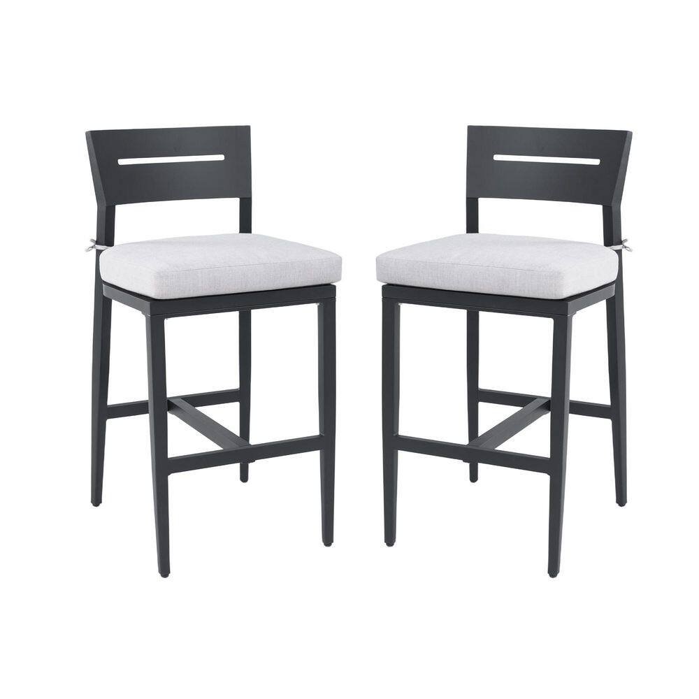 Black Aluminum Outdoor Bar Stool with White Cushion, Ergonomic Backrest, Tapered Legs and Footrest (2-Pack) price history on PriceWatchPro