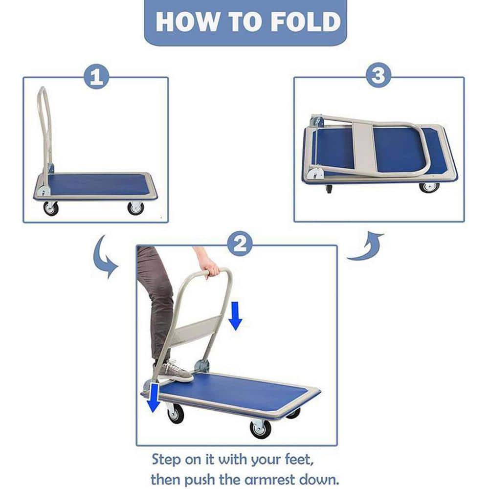 Heavy-Duty Blue and Gray Folding Platform Cart
