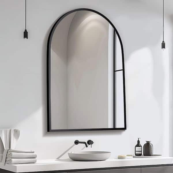 Wall Set of 2 Aluminum Slim Frame Bathroom Mirrors Black 26 in. W x 32 in. H Arched Corner