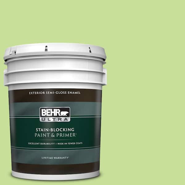 BEHR ULTRA 5 gal. #420A-3 Key Lime Semi-Gloss Enamel Exterior Paint & Primer