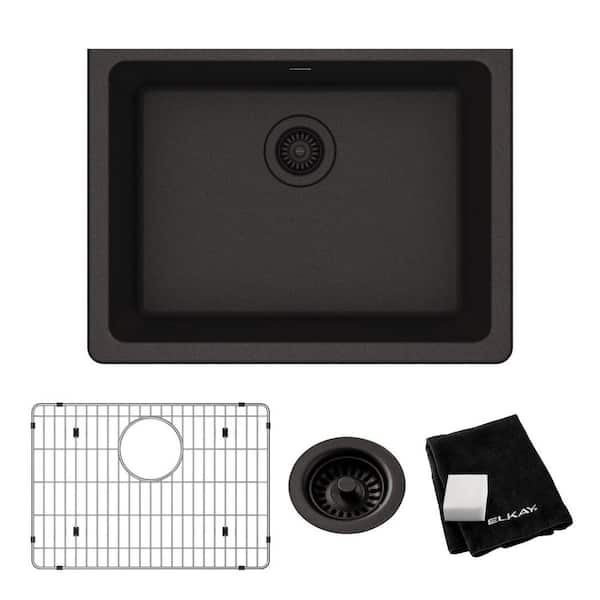 Elkay Quartz Classic  25in. Undermount 1 Bowl  Black Granite/Quartz Composite Sink w/ Accessories