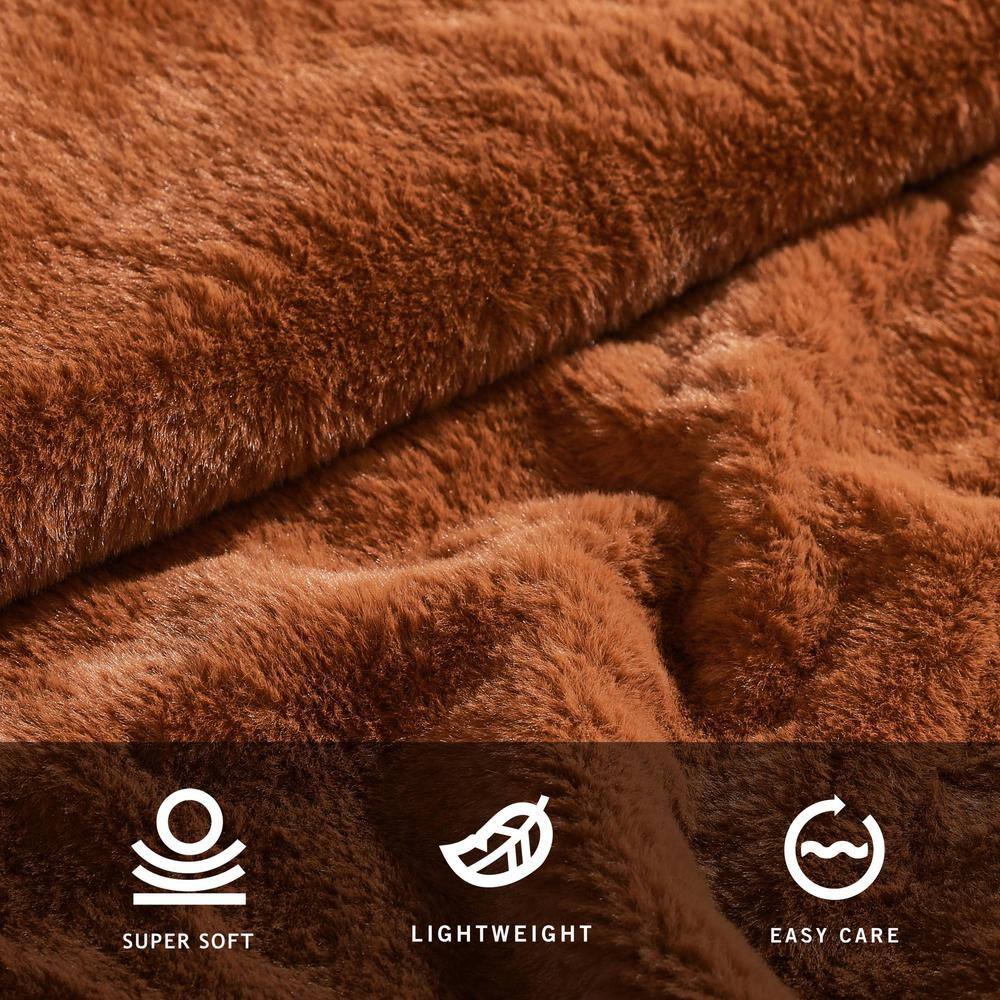 Ginger Orange Faux Fur Reversible Throw Blanket 50" x 60"