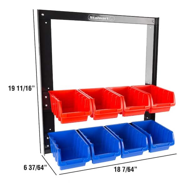 8 Bin Storage Rack Organizer- Wall Mountable Container with Remo