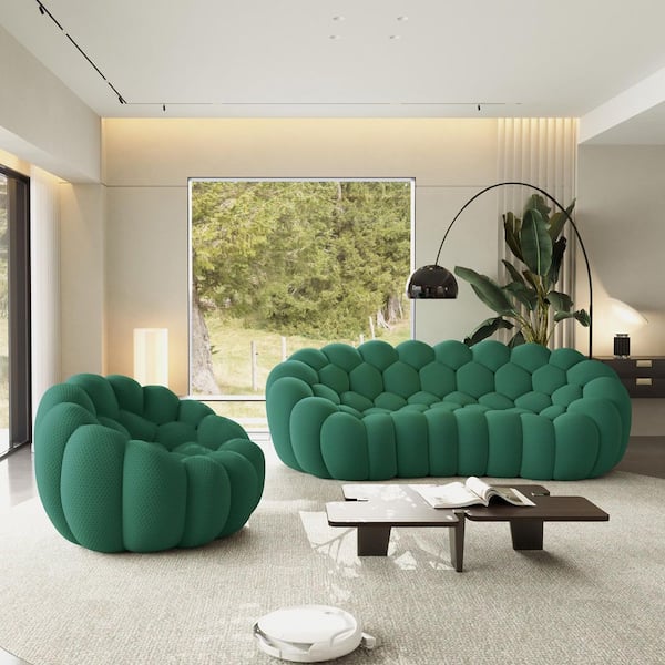 未使用MagicalFurniturePuroShelf/S-size Magic Home 98 in. 2-Piece Green Fabric Armless Bubble Curved Sofa