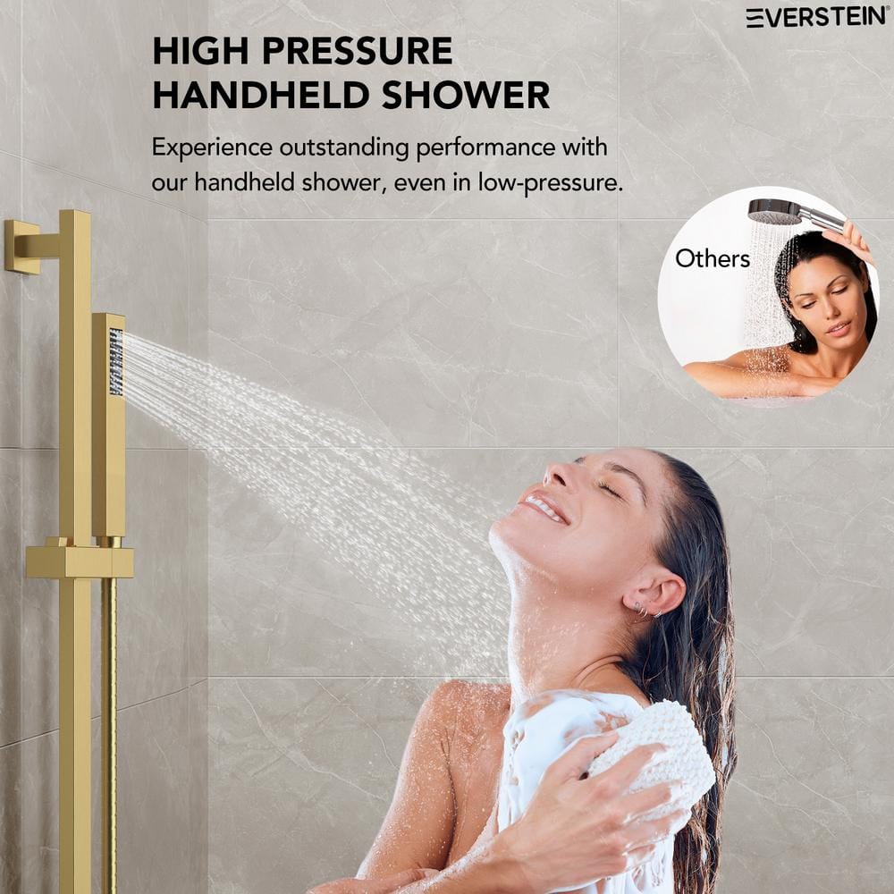 Brushed Gold Dual Shower Head System with Adjustable Handheld Spray