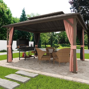 12 ft. x 14 ft. Aluminum Hardtop Gazebo with Double Galvanized Steel Roof, Netting and Curtains for Patio and Backyard