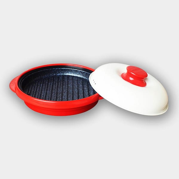 Details about   Rangemate Grill Pan Steamer Pot Lid 3 in 1 Microwaveable Ceramic Aluminum Red 