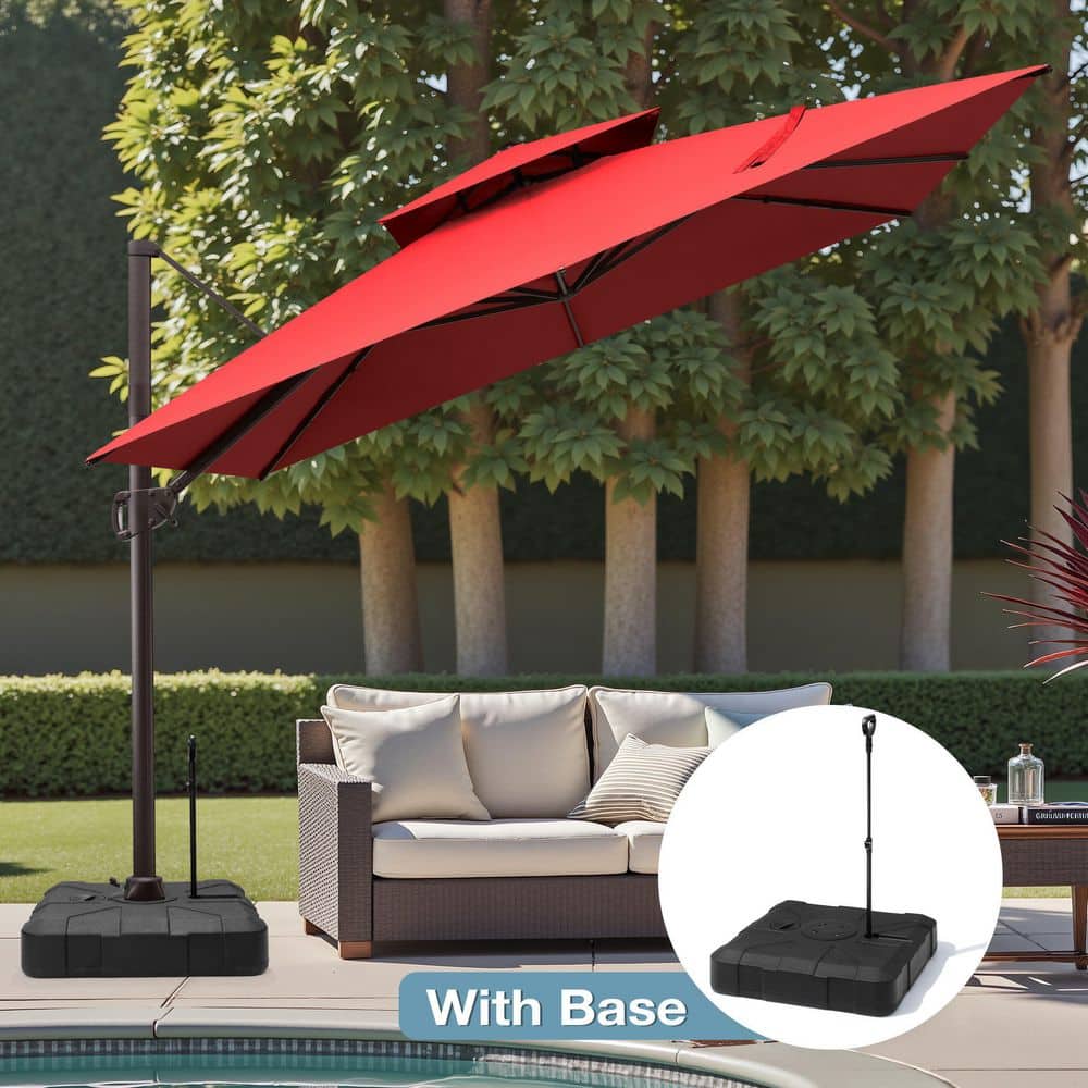 11 foot red patio umbrella 11x9 ft Aluminum Double Top LED Strip Cantilever Umbrella