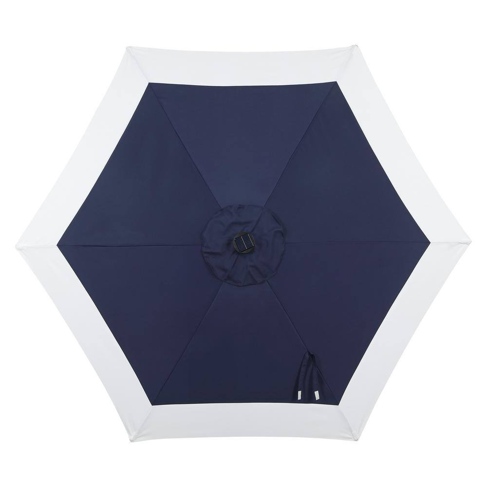 Spencer 9 ft. Coral Pink and White Solar LED Market Patio Umbrella with Aluminum Frame