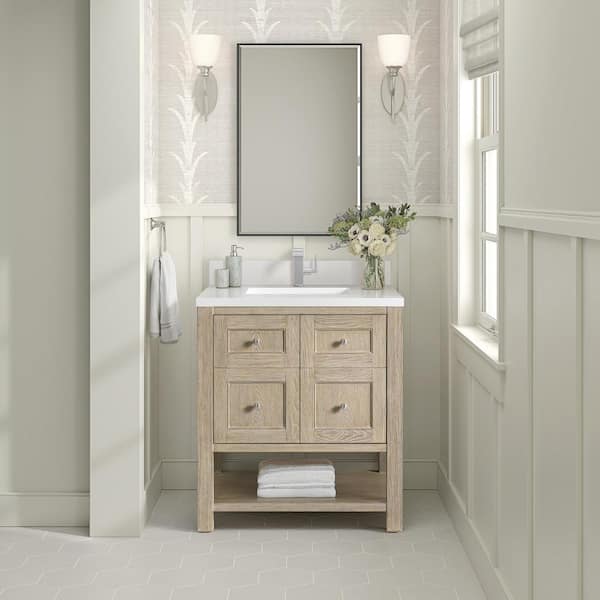 James Martin Vanities Breckenridge 30.0 in. W x 23.5 in. D x 34.18 in. H Single Bath Vanity in Whitewashed Oak with White Zeus Quartz Top