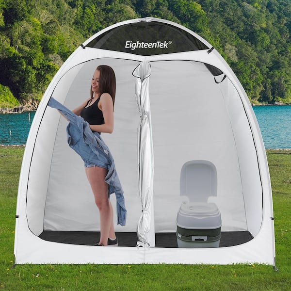 83 in. x 43 in. x 80 in. White Portable Pop Up Shower Tent, 2 Rooms 2 Doors PE Floor Dressing, UV Protection, Waterproof