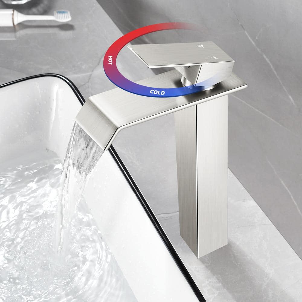 Brushed Nickel Single Handle Waterfall Vessel Sink Faucet