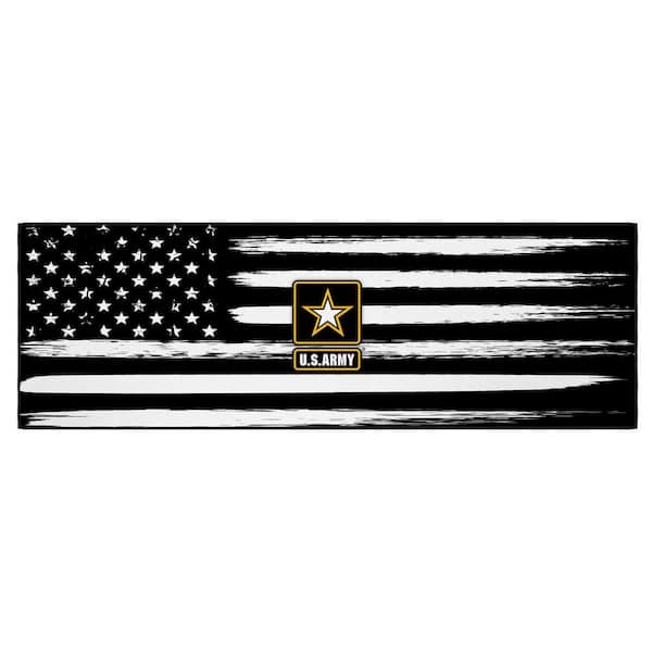 Ottomanson US ARMY USA Flag Washable Non-Slip 2x5 Runner Rug For Man Cave, Bedroom, Kitchen, 20"x 59", Black/White