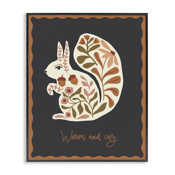 Autumnal Folk Squirrel by Caroline Alfreds Black Framed Animal Giclee Art Print 20 in. x 16 in.