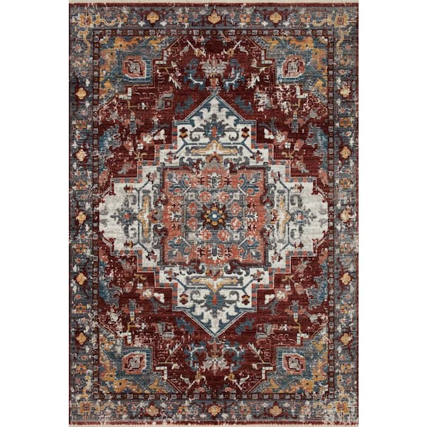 Loloi Samra Brick/Grey 2 ft. 7 in. x 10 ft. Distressed Oriental Transitional Runner Rug