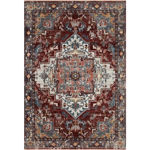 Samra Brick/Grey 9 ft. 6 in. x 13 ft. 1 in. Distressed Oriental Transitional Area Rug