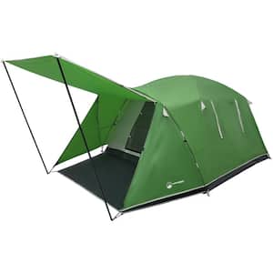 4 Person Camping Tent - Water-Resistant Outdoor Shelter with Attached Porch Canopy and Carrying Bag (Green)