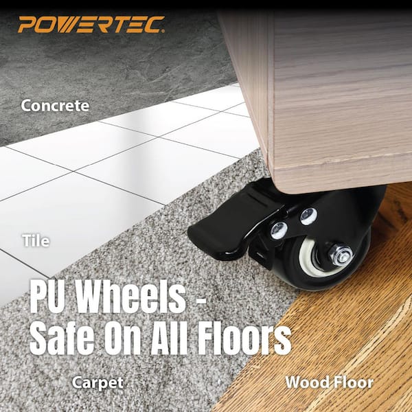 2 in. Black Swivel Plate Caster Wheels, 4-with Brakes and 4-without, Polyurethane Plate Casters (8-Pack)