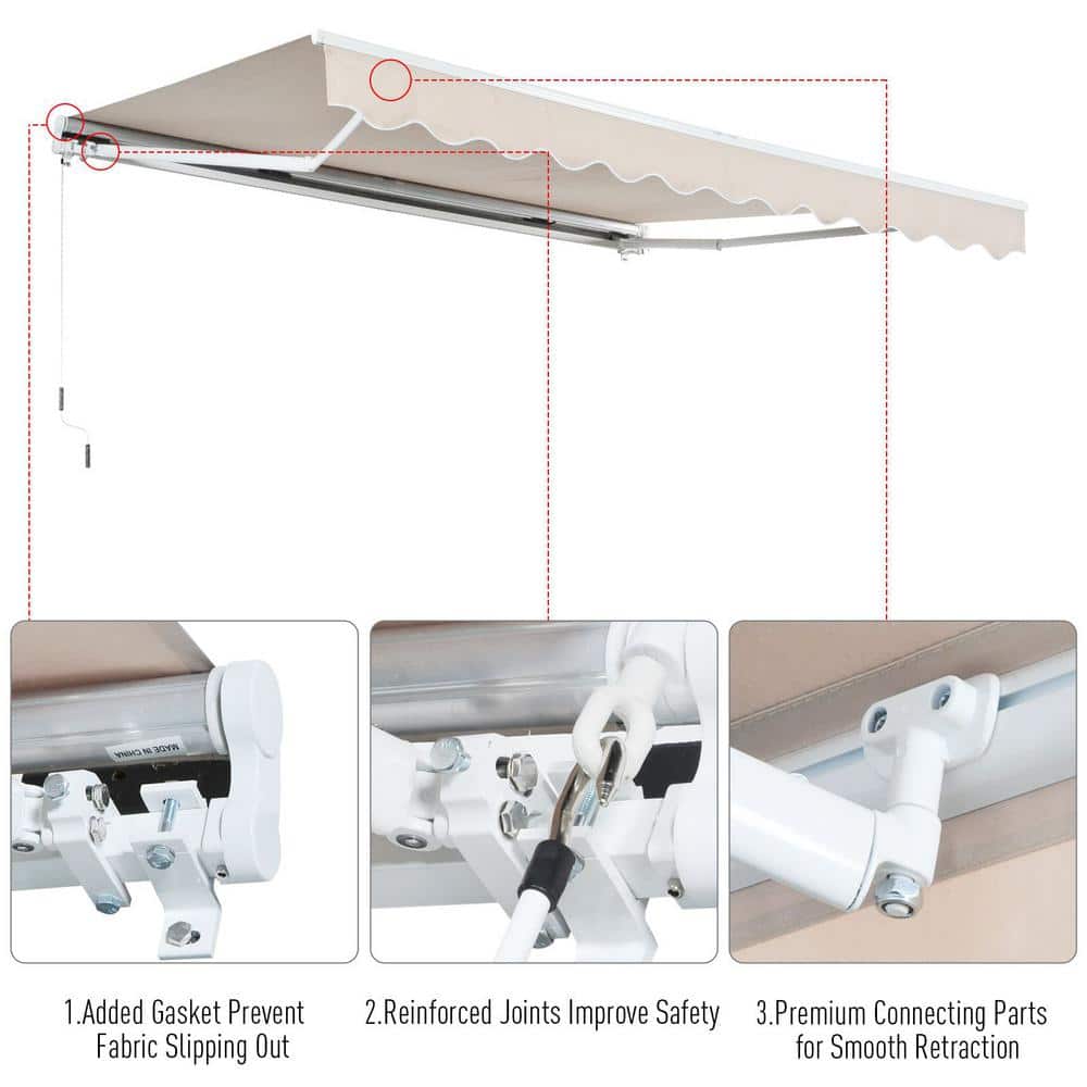 Beige 13' x 8' Retractable Patio Awning with Aluminum Frame