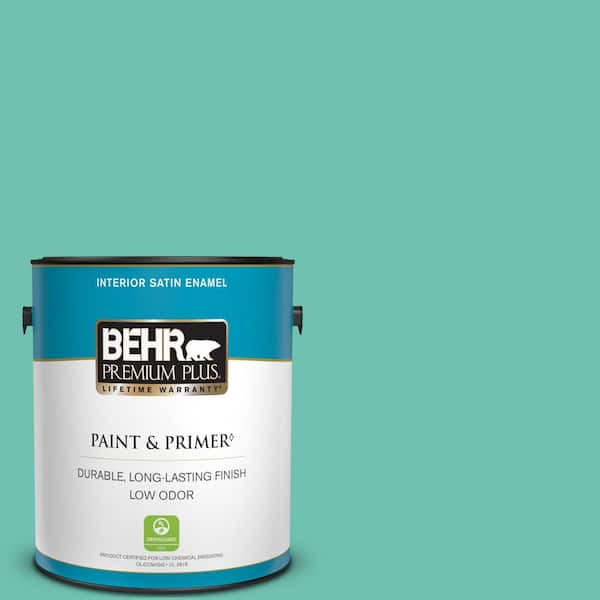 BEHR PREMIUM PLUS 1 gal. #P440-4 March Aquamarine Satin Enamel Low Odor Interior Paint & Primer