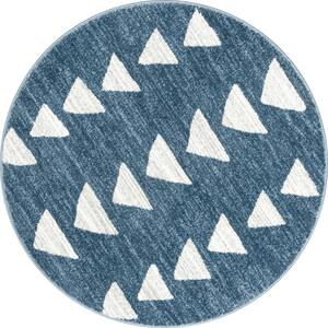Kennedy Triangles Modern Geometric Kids Blue 4 ft. Round Area Rug