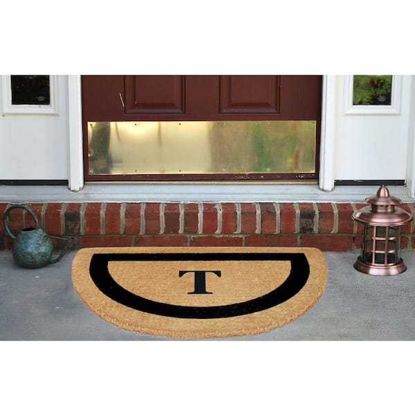 Heavy Duty Brown 22 in. x 36 in. Coco Single Picture Frame Monogrammed T Indoor Outdoor Door Mat