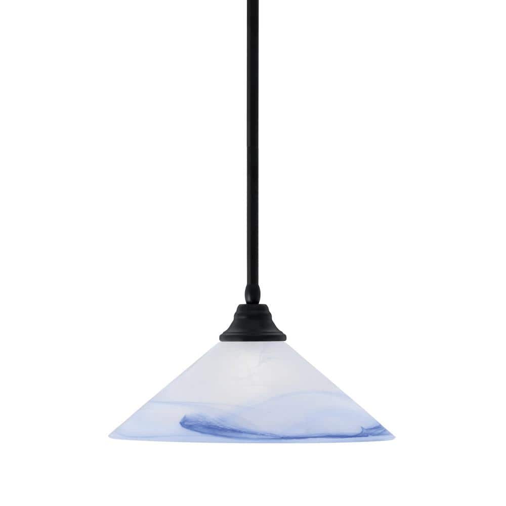 Sparta 100-Watt 1 Light Matte Black Shaded Pendant Light with 16 in. Blue S