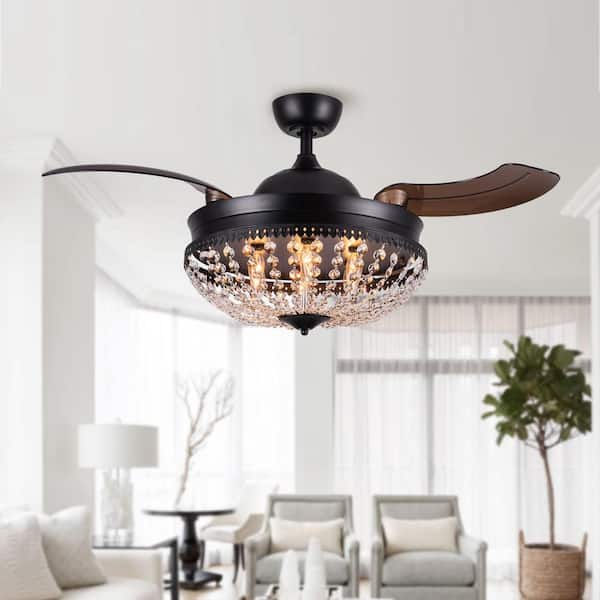 matrix decor 42 in. Indoor Matte Black Retractable Ceiling Fan with Light Kit and Remote Control