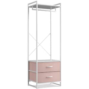 Pink Steel Clothes Rack with Fabric Drawers and Wood Top 15.25 in. W x 70 in. H