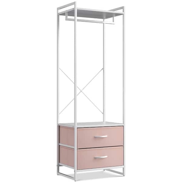 Sorbus Pink Steel Clothes Rack with Fabric Drawers and Wood Top 15.25 in. W x 70 in. H