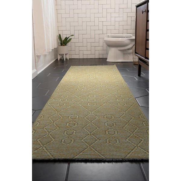 Alma Green 2 ft. x 8 ft. Geometric Machine Washable Indoor Runner Rug
