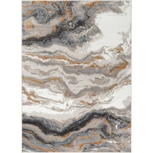 Verity Yara Grey Rust 3 ft. 11 in. x 5 ft. 3 in. Modern Abstract Area Rug