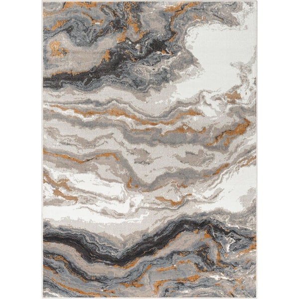 Well Woven Verity Yara Grey Rust 9 ft. 3 in. x 12 ft. 6 in. Modern Abstract Area Rug