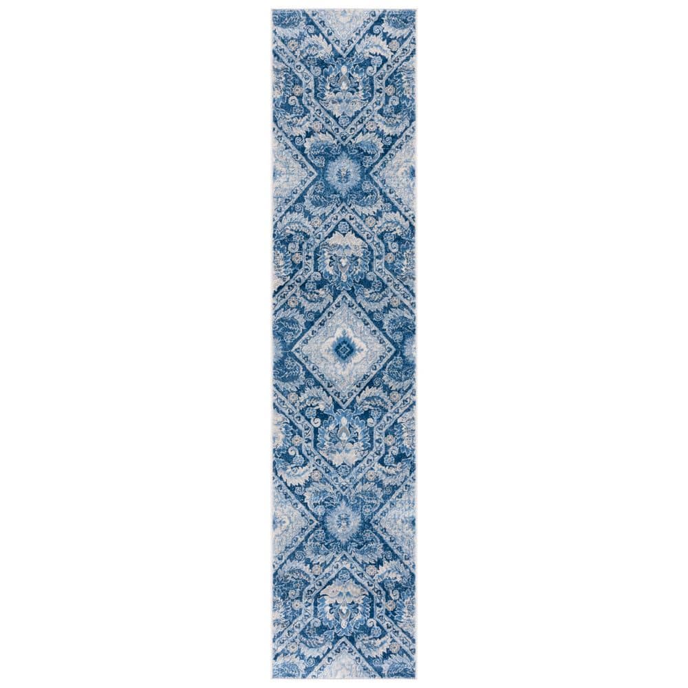 SAFAVIEH Brentwood 2 ft. x 9 ft. Blue/Ivory Geometric Ornate