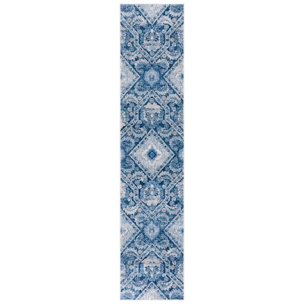 Brentwood 2 ft. x 9 ft. Blue/Ivory Geometric Ornate Runner Rug