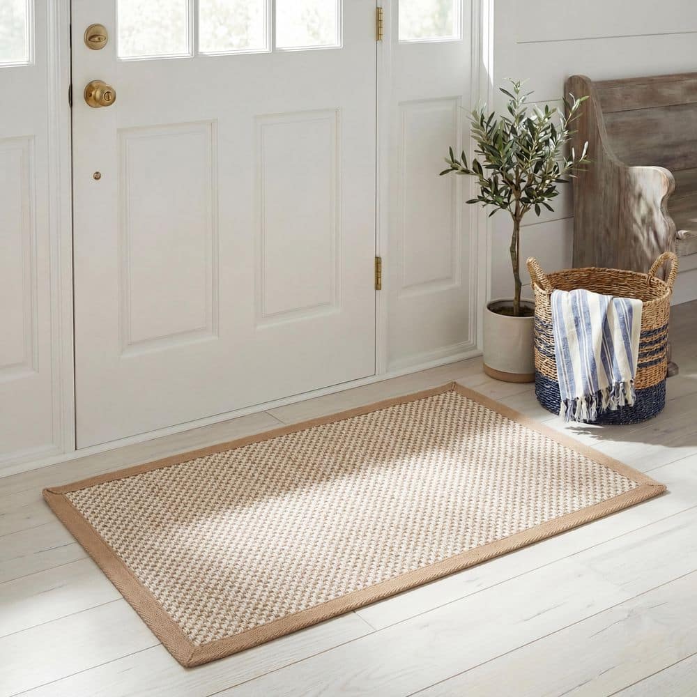 SAFAVIEH Natural Fiber Marble/Linen Doormat 2 ft. x 3 ft. Border