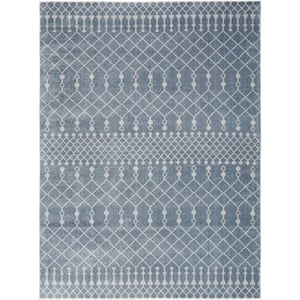 Astra Machine Washable Blue 5 ft. x 7 ft. Moroccan Transitional Area Rug