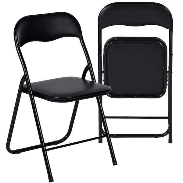 MAGOIU Black Plastic Metal Folding Utility Chair with Padded Seat and Steel Frame For Indoor and Outdoor (Set of 2)