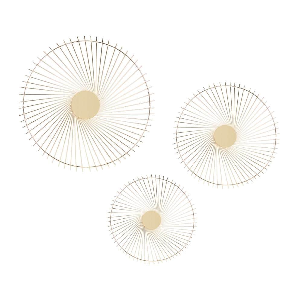 Gold Circular Metal Sunburst Wall Sculpture Set of 3