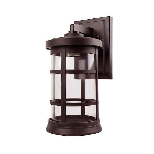 Artisan Large Cylinder 15.25 in. Bronze Composite Outdoor Hardwired Lantern Sconce with Clear Diffuser No Bulb Included