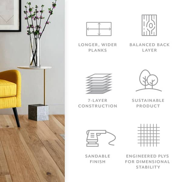 ASPEN FLOORING Farrow Hickory 1/2 in. T x 7.5 in. W Water Resistant Wire Brushed Engineered Hardwood Flooring (31.09 sqft/case)