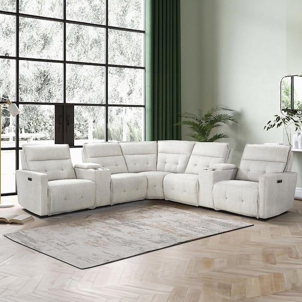 Lazzara Loveland 113.5 in. 7-Piece Textured Fabric Modular Power