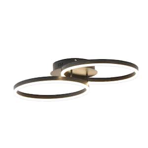 28 in. 2-Light Ring Black LED Semi-Flush Mount for Hallway Bedroom Dining Room 3000K Dimmable