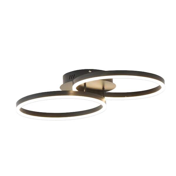 UMEILUCE 28 in. 2-Light Ring Black LED Semi-Flush Mount for Hallway Bedroom Dining Room 3000K Dimmable