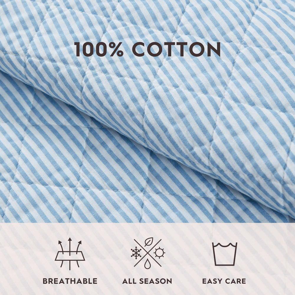 Laura Ashley Twin Blue Organic Cotton Reversible Quilt Set