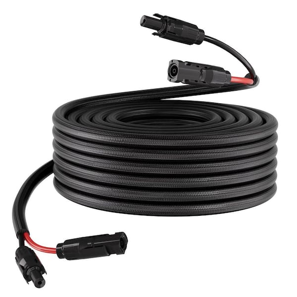 50 ft. Solar Panel Extension Cable, 10 AWG, Durable Wire with Flame-Resistant Protective Sleeve and ConnectorsWaterproof