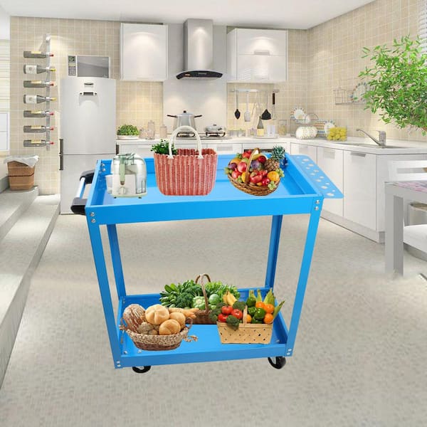 400 lbs. Capacity Tool Cart on Wheels, Heavy Duty Steel Utility Cart with Lockable Wheels for Garage, Warehouse-Blue