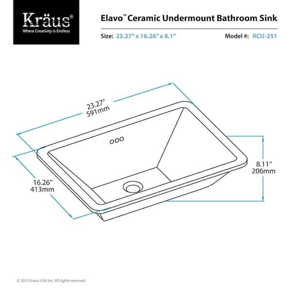 Kraus Elavo Large Rectangular Ceramic, Rectangular Undermount Bathroom Sink Sizes