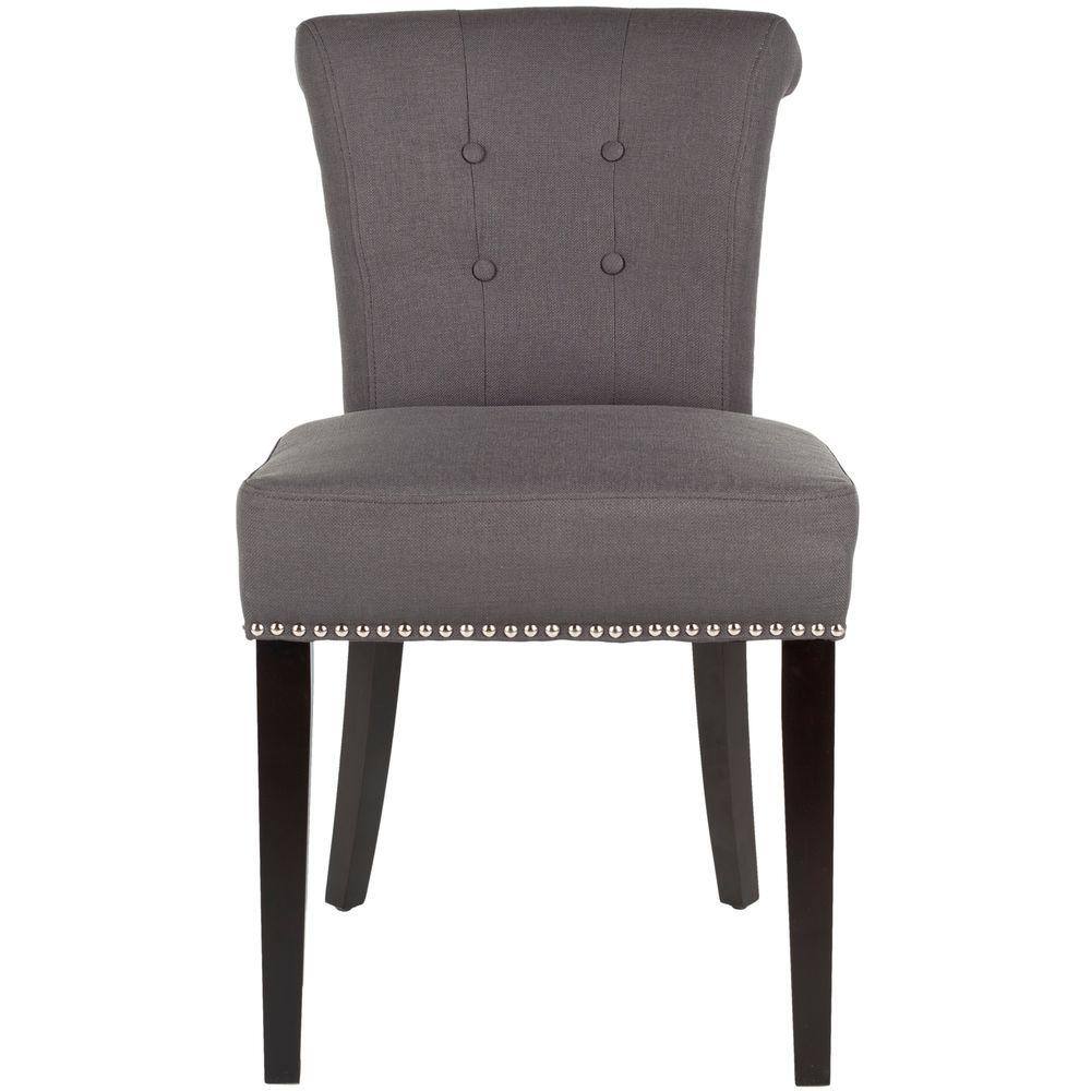 Espresso Finish Gray Linen Upholstered Parsons Side Chair